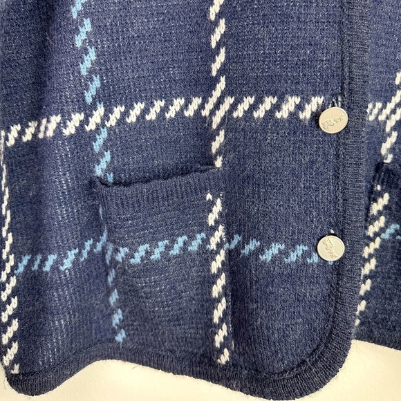 Tally Ho Vintage Navy Blue Checked Cardigan Sweater - Picture 5 of 8